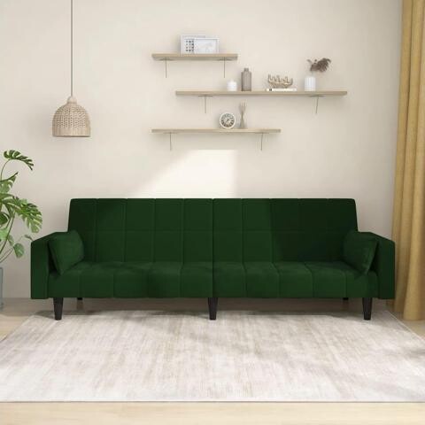 vidaXL 2-Seater Sofa Bed with Two Pillows Loveseat Couch Dark Green Velvet