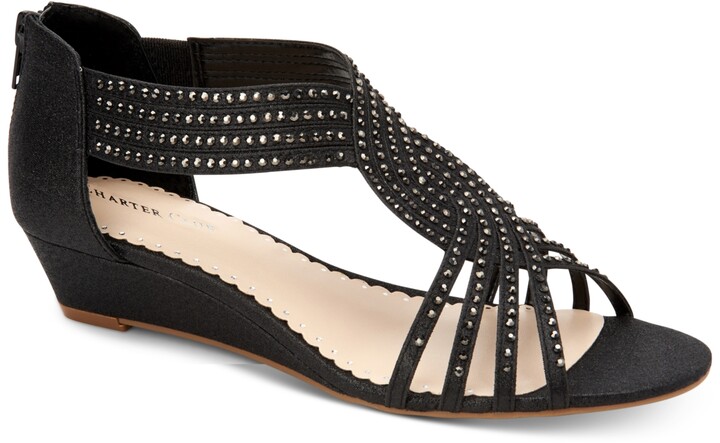 dressy black wedge sandals