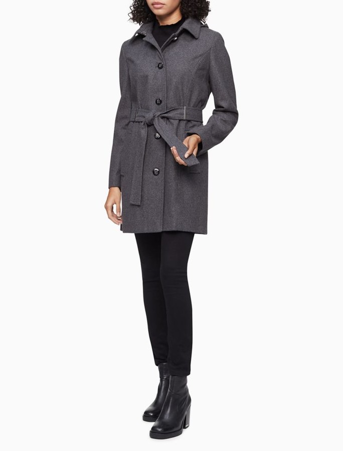 calvin klein belted asymmetric front coat