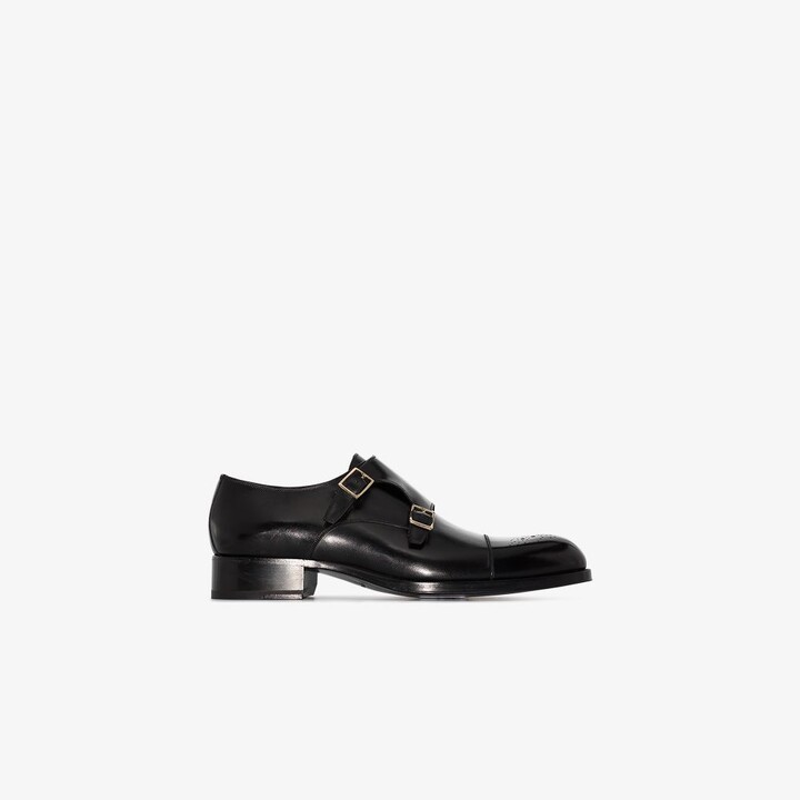 Tom Ford Black Edgar Half Brogue Double Monk Strap Shoes Men's