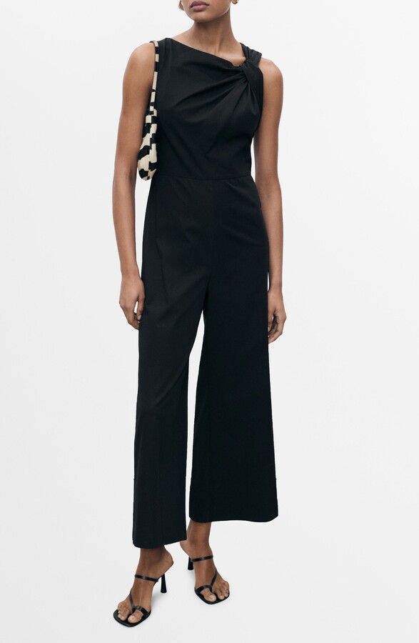 Asymmetric Neck Cotton Blend Crop Jumpsuit