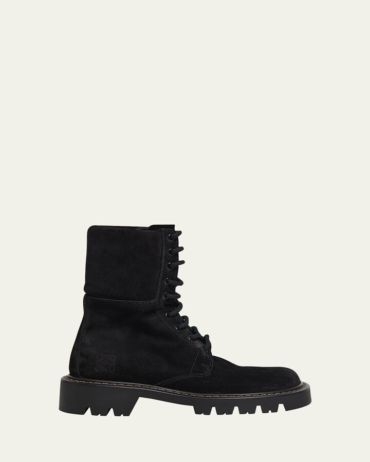 Loewe Sierra Suede Lace-Up Combat Boots