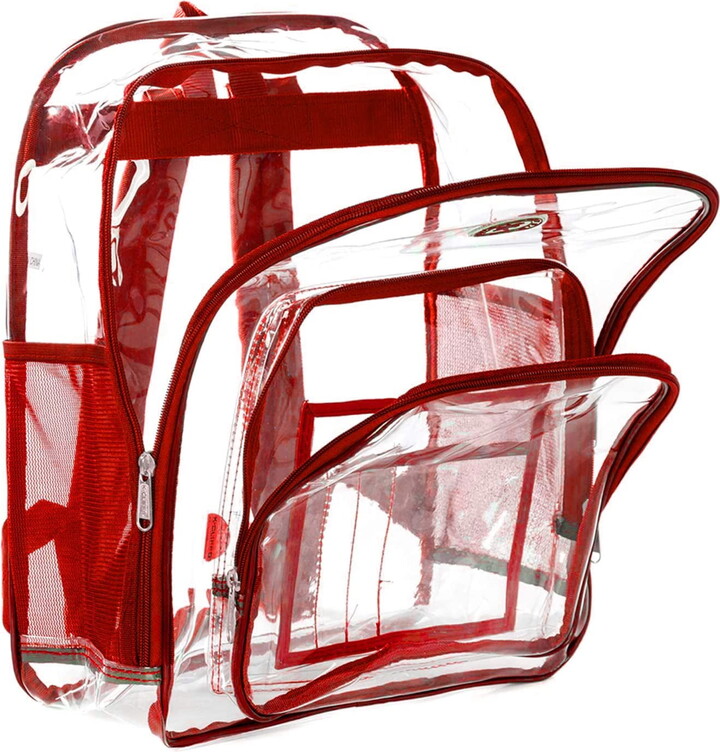K-Cliffs Unisex Heavy Duty Clear 17″ Backpack See Through 100% PVC Work Security Bag Transparent School Bag Red