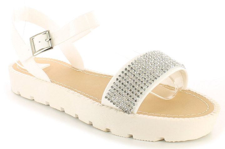 Wynsors New Ladies/Womens White Flatform Jelly Sandals With Diamante ...