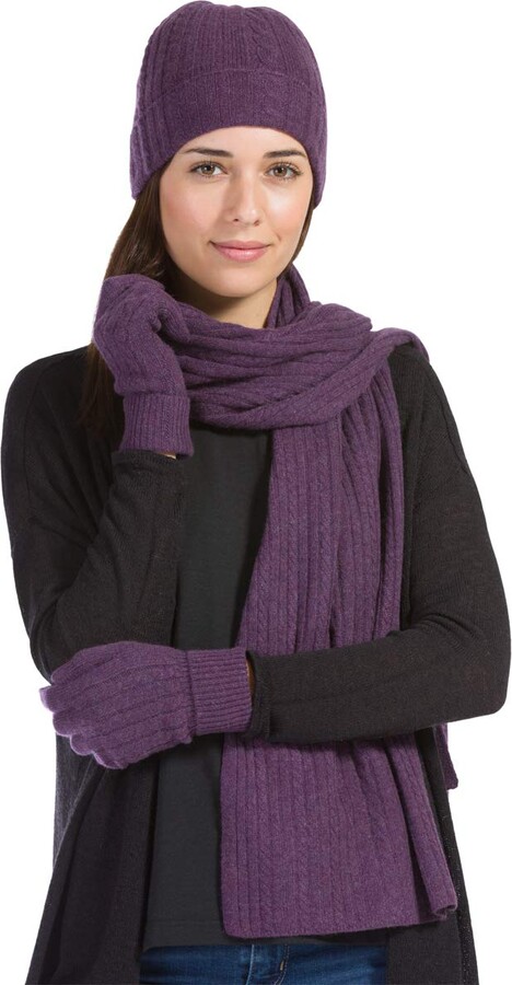 Fishers Finery Women's Pure Cashmere Cable Knit Hat Glove Scarf Set with  Exquisite Box - purple - One size - ShopStyle