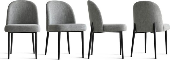 ArmlessUpholsteredDiningChairsSetof4GrayLinenBlendFabricSideChairswithMetalLegsModernKitchenDiningRoomChairs-Panipeachy