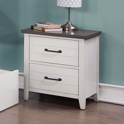 Lark Manor White Color Nightstand Bedroom 1pc Nightstand Solid wood Black Appliance Pull 2-Drawers bedside Table Gray Top, Two Tone Finish
