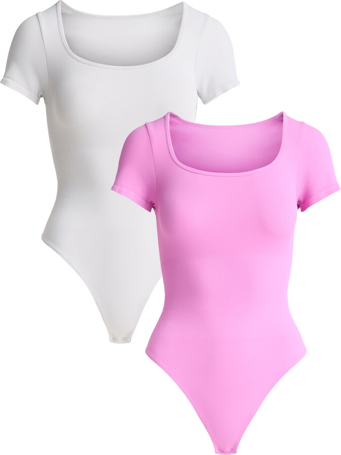 Joyspun Women’s Seamless T-Shirt Bodysuit, 2-Pack, Sizes S-3XL