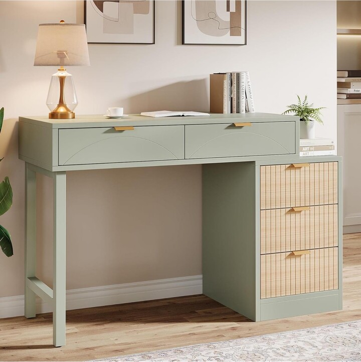 Tribesigns Computer Desk with 5 Drawers Reversible Small Writing Desk with Storage Modern Wooden Study Table Office Workstation