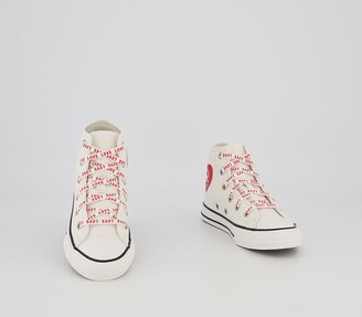 Converse Hi Youth Trainers Vintage White University Red Black Heart