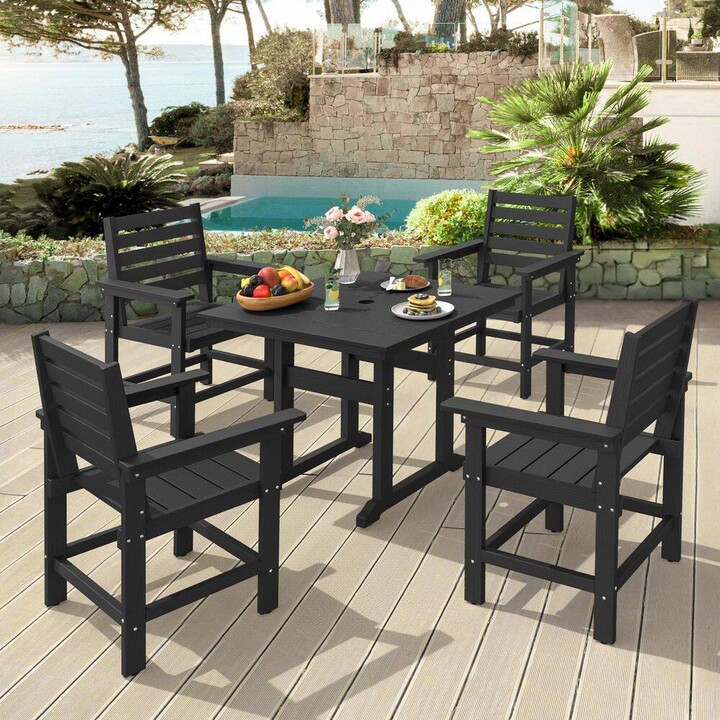 Hotormer Black 1-Piece HDPS 35 in Square Outdoor Bistroor Outdoor Dining with 1.96 in. Umbrella Hole for Porch Balcony Backyard