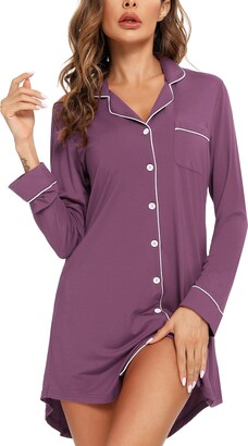Leikar Nightgowns For Women Button Down Pajamas Dress Short Sleeve  Sleepwear S-XXL - ShopStyle