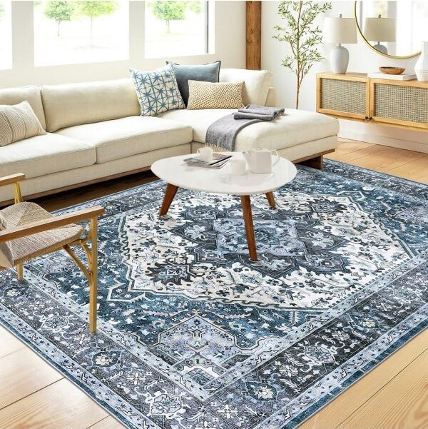 Coolmee 5x7WashableVintageBohoFarmhouseRugDistressedMedallionOrientalforLivingRoomBedroomNursery&OfficeGreen