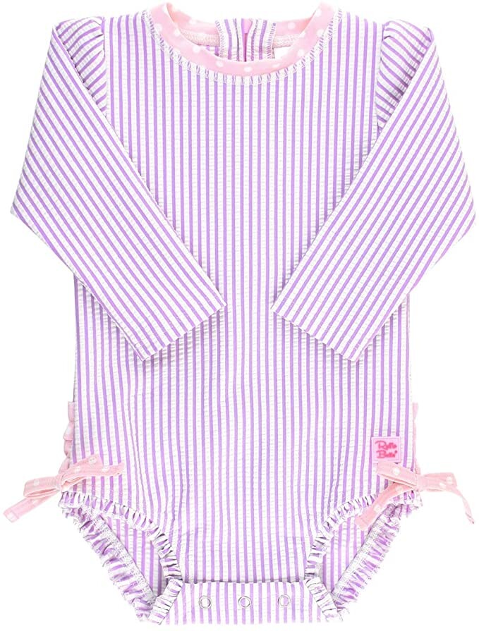 RuffleButts Baby/Toddler Girls Long Sleeve One Piece Swimsuit with UPF 50+ Sun Protection