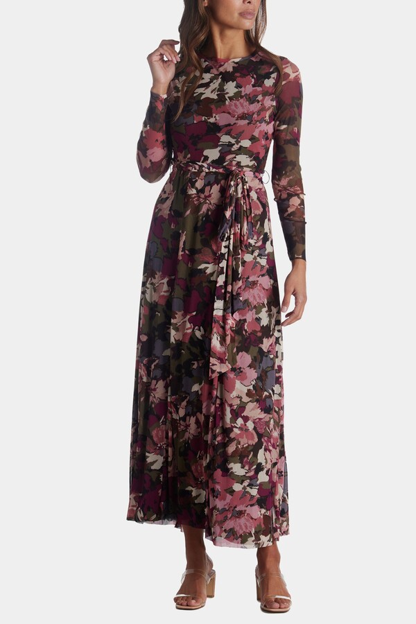 Anne Klein Floral Mesh Long Sleeve Maxi Dress ShopStyle