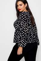 Thumbnail for your product : boohoo Plus Button Front Woven Polka Dot Top