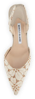 Thumbnail for your product : Manolo Blahnik Carolyne Embroidered-Linen Mid-Heel Halter