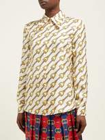 Thumbnail for your product : Gucci Horsebit Print Silk Twill Blouse - Womens - Ivory Multi