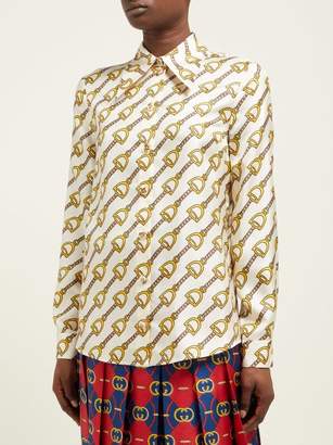 Gucci Horsebit Print Silk Twill Blouse - Womens - Ivory Multi