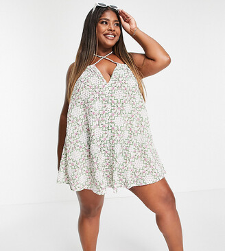 ASOS Curve ASOS DESIGN Curve multiway strappy mini beach dress in wallpaper  floral print - ShopStyle