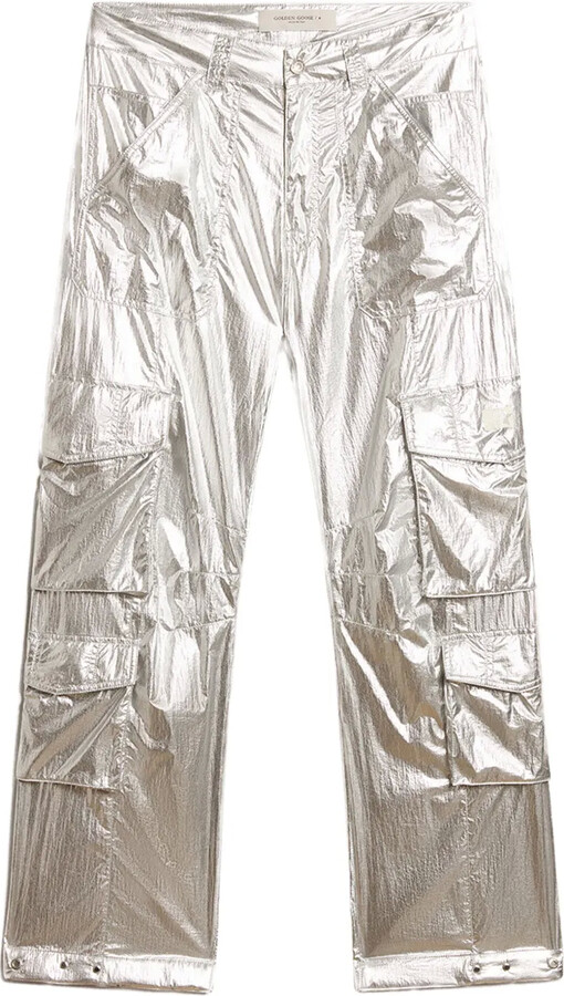 Golden Goose Cargo Pants In Silver Technical Fabric