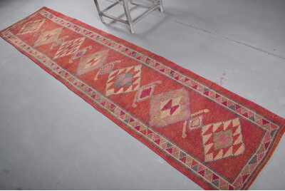 Foundry Select Handmade Turkish Herki Runner Rug in Red for Vintage-style Home Corridor Decorations