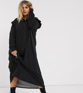 Thumbnail for your product : ASOS DESIGN Curve long sleeve mono spot shirt maxi dress