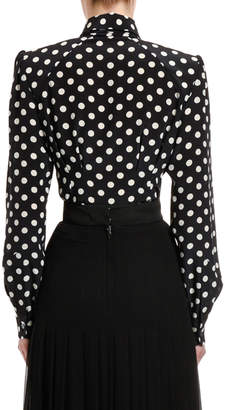 Dolce & Gabbana Polka-Dotted Silk Bow-Neck Shirt with Padded Shoulders