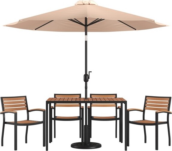 Emma and Oliver EmmaandOliver7PiecePatioTableSet-4SyntheticFauxTeakStackableChairs-30\