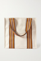 Thumbnail for your product : Loro Piana Suitcase Medium Leather-trimmed Striped Canvas Tote