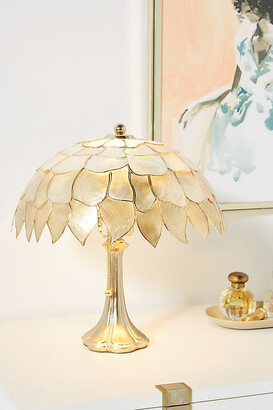 Anthropologie Tiffany Capiz Table Lamp By in White Size S