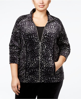 Karen Scott Plus Size Animal-Print Velour Jacket, Only at Macy's