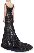 Thumbnail for your product : Oscar de la Renta Sleeveless Moire Metallic Mermaid Gown