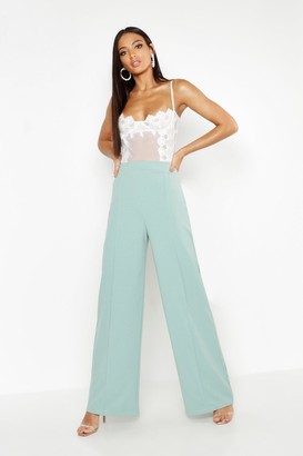 boohoo High Waisted Seam Front Wide Leg Trousers