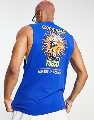 ASOS DESIGN tank top with Amnesia Ibiza vintage poster graphic print in  blue - ShopStyle Shirts