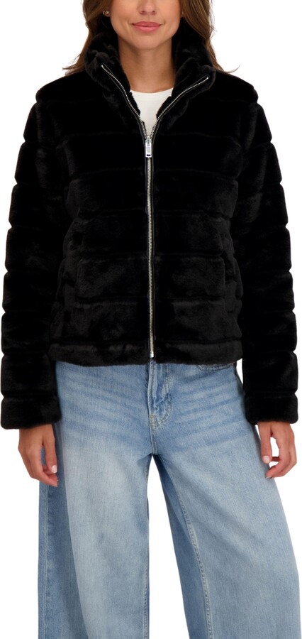 Sebby Collection Women's Grooved Short Faux Fur Jacket