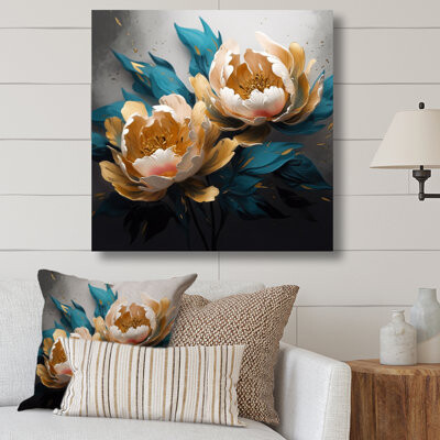 Red Barrel Studio Yellow Blue Peonies Artistry III On Canvas Print