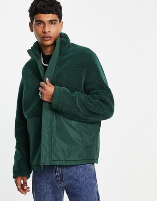 ASOS DESIGN zip up fleece jacket with contrast nylon panel - ShopStyle