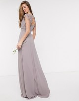 Thumbnail for your product : TFNC Tall bridesmaid lace sleeve maxi dress in grey