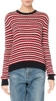 Thumbnail for your product : Saint Laurent Crewneck Long-Sleeve Stripe Crochet Cotton Sweater