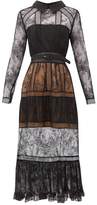 Thumbnail for your product : Self-Portrait Point Collar Lace-insert Tiered Dress - Womens - Black