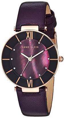 Anne Klein Women's AK/3272RGPL Swarovski Crystal Accented Rose Gold-Tone and Dark Plum Leather Strap Watch