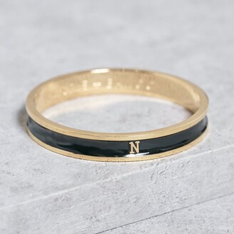 Initial R Bangle 18Ct Gold Plated With Black Enamel