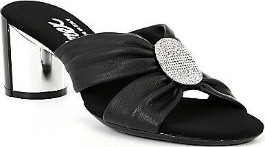 Onex Diona Leather Ornamented Metal Heel Dress Slide Sandals