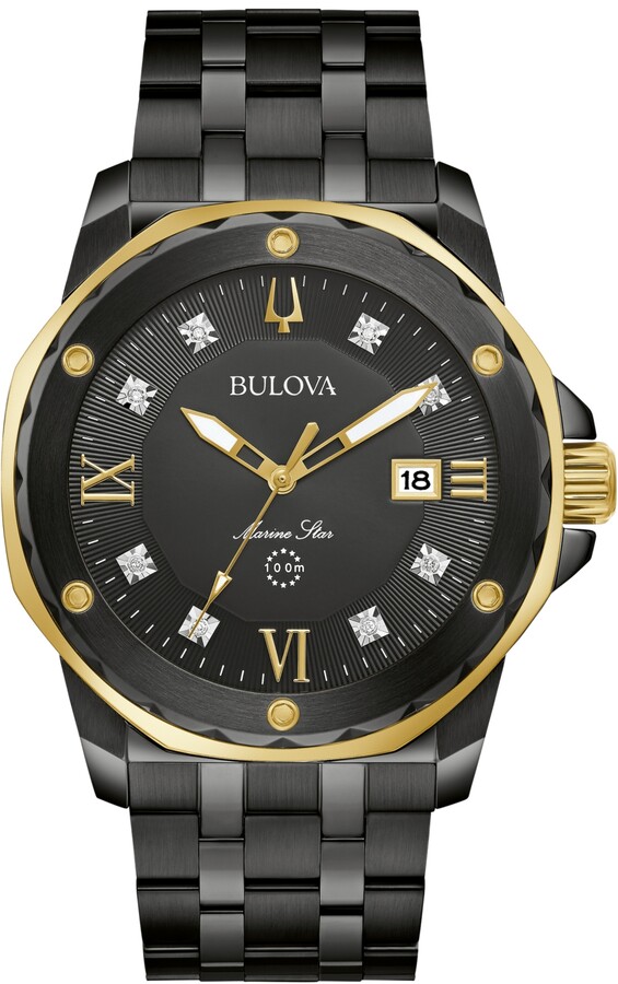 Bulova Men's Marine Star Diamond Accent Black Ion-Plated Stainless Steel Bracelet Watch 44mm