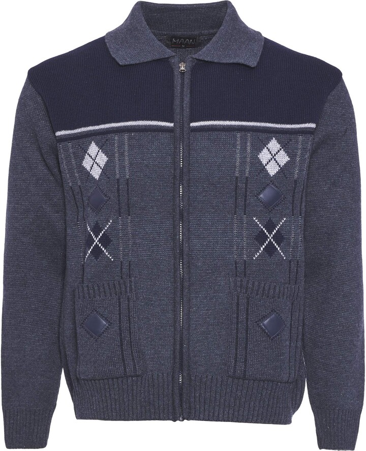 Maan Store Mens Knitted Cardigan Chunky Knit with Full Zip Front
