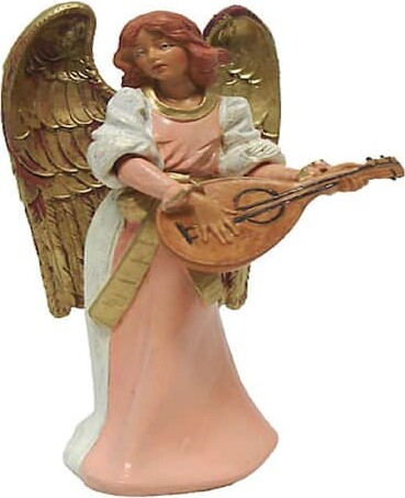 Roman 6" Golden & Pink Eva Angel with Mandolin Nativity Figurine By in Gold/Pink