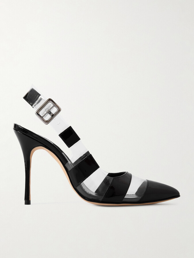 Manolo Blahnik - Uxra 105 Patent-leather And Pvc Slingback Pumps - Black