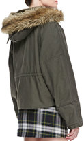 Thumbnail for your product : McQ Faux-Fur Hooded Cropped Jacket, Parka Gray-Green