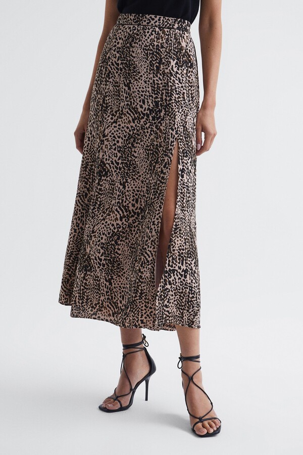 Reiss Brown Katia Printed Slip Midi Skirt ShopStyle